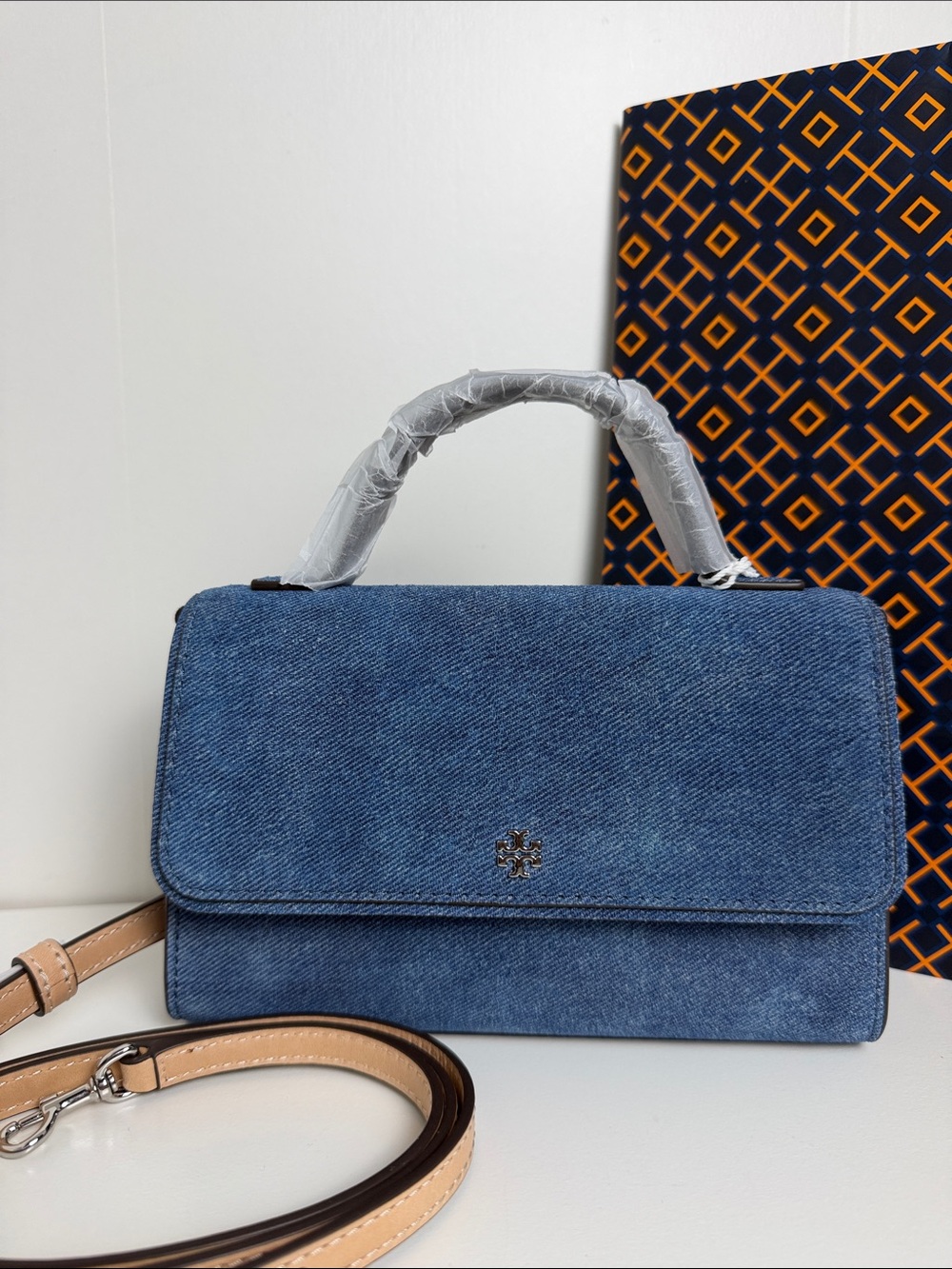 NWT Tory Burch Denim Blue mini Top-Handle Satchel